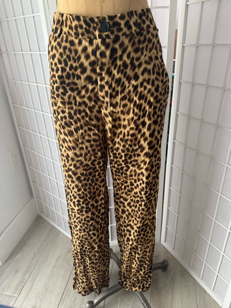 Zara Leopard Print Pants Xs High Rise Elastic Waist Animal Print Trousers Nwt